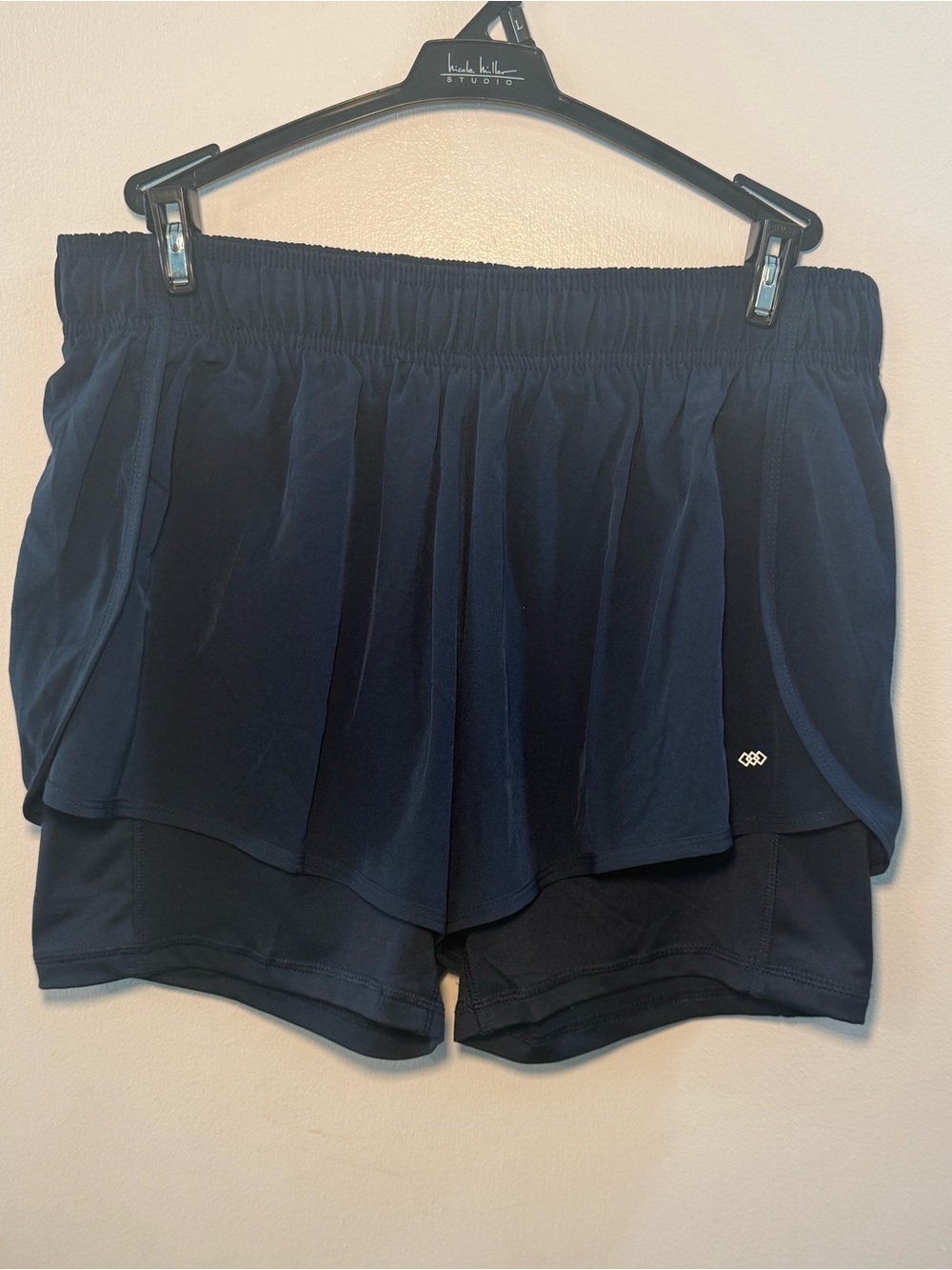 LEG3ND Women's XL Navy Blue 2 in 1 Athletic Running Shorts Built In Liner Gym